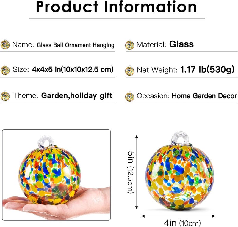 EUSTUMA Hand Blown Glass Witch Ball,Glass Ball Ornament Hanging Garden Gazing Ball Indoor Outdoor Home Décor. (2) - Image 2
